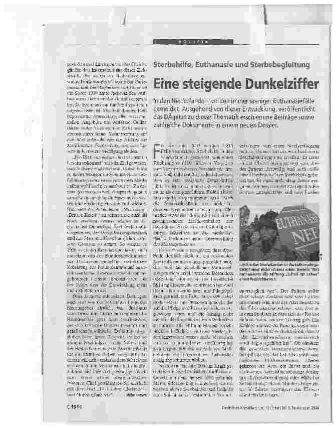 Vorschauseite 1: Eine steigende Dunkelziffer. Sterbehilfe, Euthanasie und Sterbebegleitung