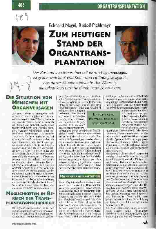 Vorschauseite 1: Zum heutigen Stand der Organtransplantation