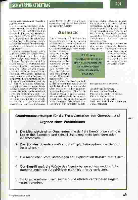 Vorschauseite 4: Zum heutigen Stand der Organtransplantation