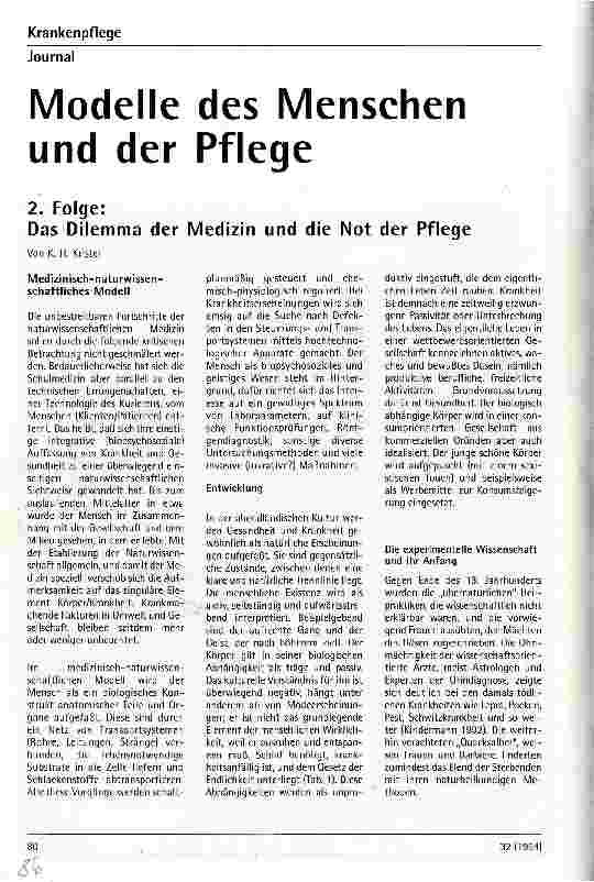 Vorschauseite 1: Modelle des Menschen und der Pflege 2. Folge: das Dilemma der Medizin und die Not der Pflege