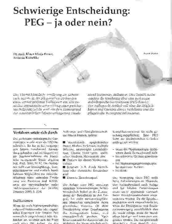 Vorschauseite 1: Schwierige Entscheidung: PEG - ja oder nein?