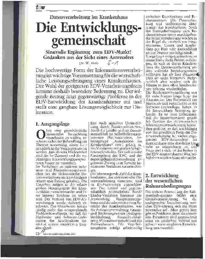 Vorschauseite 1: Die Entwicklungsgemeinschaft Datenverarbeitung im Krankenhaus