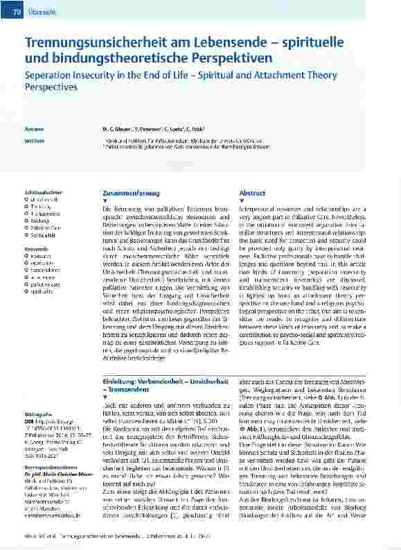Vorschauseite 1: Trennungsunsicherheit am Lebensende - spirituelle und bindungstheoretische Perspektiven