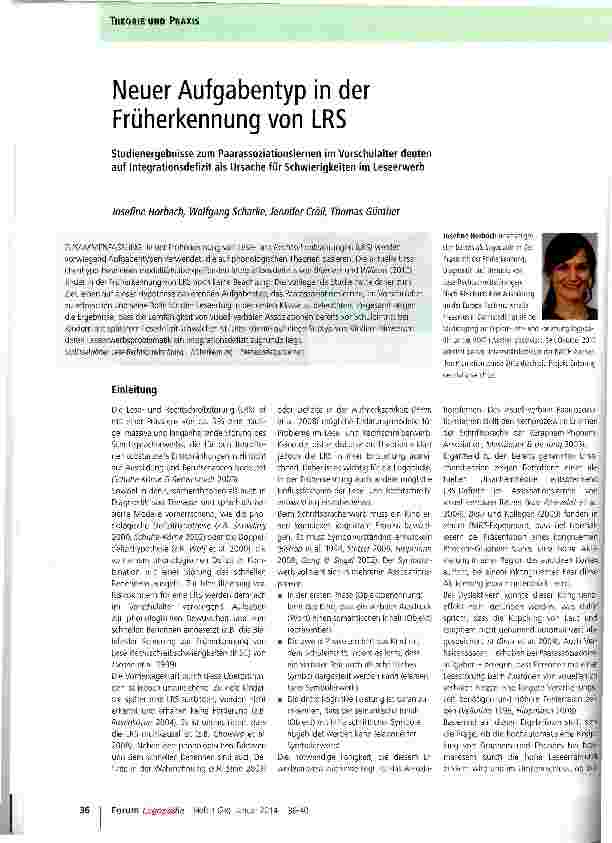 Vorschauseite 1: Neuer Aufgabentyp in der Früherkennung von LRS