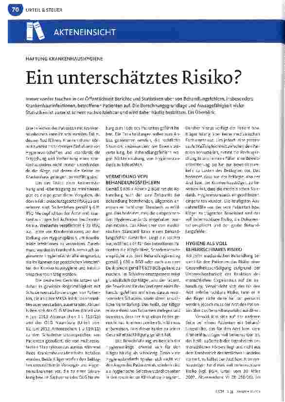 Vorschauseite 1: HAFTUNG KRANKENHAUSHYGIENEEin unterschätztes Risiko
