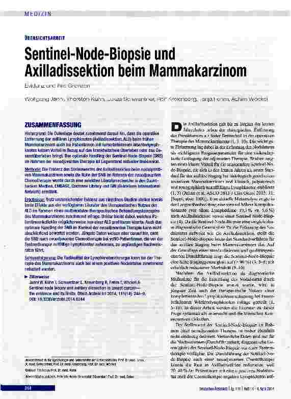 Vorschauseite 1: Sentinel-Node-Biopsie und Axilladissektion beim Mammakarzinom