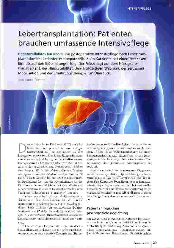 Vorschauseite 1: Lebertransplantation: Patienten brauchen umfassende Intensivpflege