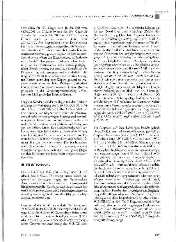 Vorschauseite 3: Zur Übernahme der Kosten für nächtliche Sitzwachen als Leistung der EingliederungshilfeSCB XII § 19 Abs. 3, § 53, § 54 Abs. 1 Satz 1; SGB IX § 55 Abs. 2 Nr. 6