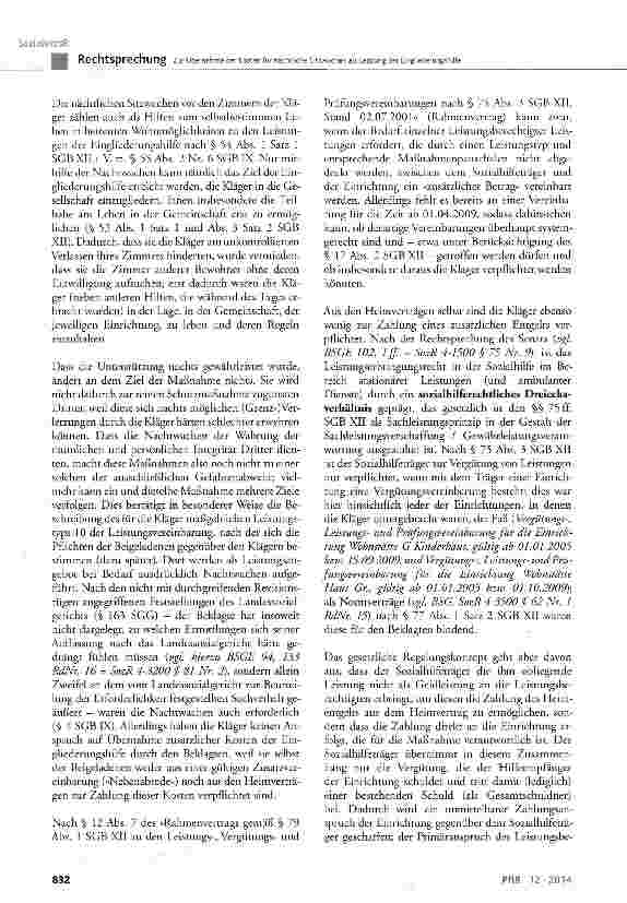 Vorschauseite 4: Zur Übernahme der Kosten für nächtliche Sitzwachen als Leistung der EingliederungshilfeSCB XII § 19 Abs. 3, § 53, § 54 Abs. 1 Satz 1; SGB IX § 55 Abs. 2 Nr. 6