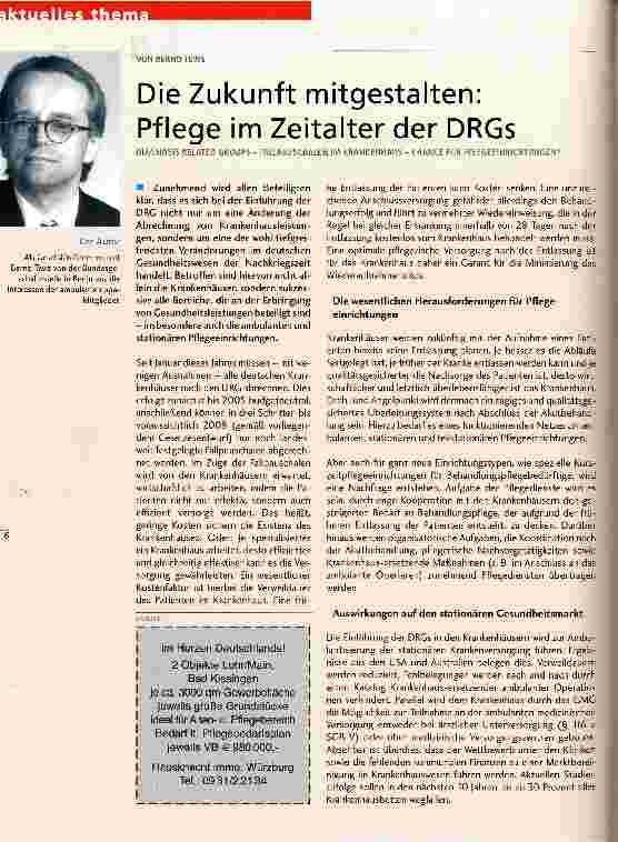 Vorschauseite 1: Die Zukunft mitgestalten: Pflege im Zeitalter der DRGsDIA6NOSI5 RELATED GRÖUPS - FALLPAUSCHALEN IM KRANKENHAUS - CHANCE FÜR PFLEGEEINRICHTUNGEN