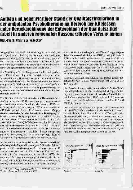 Vorschauseite 1: Aufbau und gegenwärtiger Stand der Qualitätszirkelarbeit in der ambulanten Psychotherapie im Bereich der KV Hessen unter Berücksichtigung der Entwicklung der Qualitätszirkelarbeit…