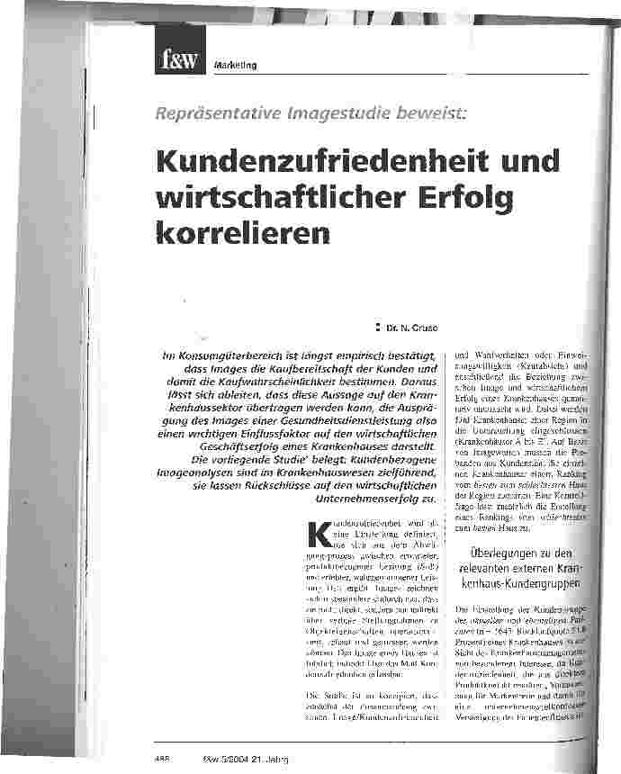 Vorschauseite 1: Repräsentative Imagestudie beweist:Kundenzufriedenheit und wirtschaftlicher Erfolg korrelieren