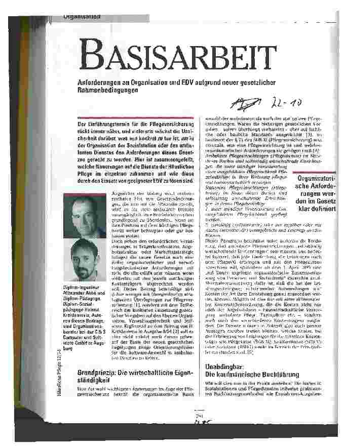Vorschauseite 1: Basisarbeit Anforderungen an Organisation und EDV aufgrund neuer gesetzlicher Rahmenbedingungen