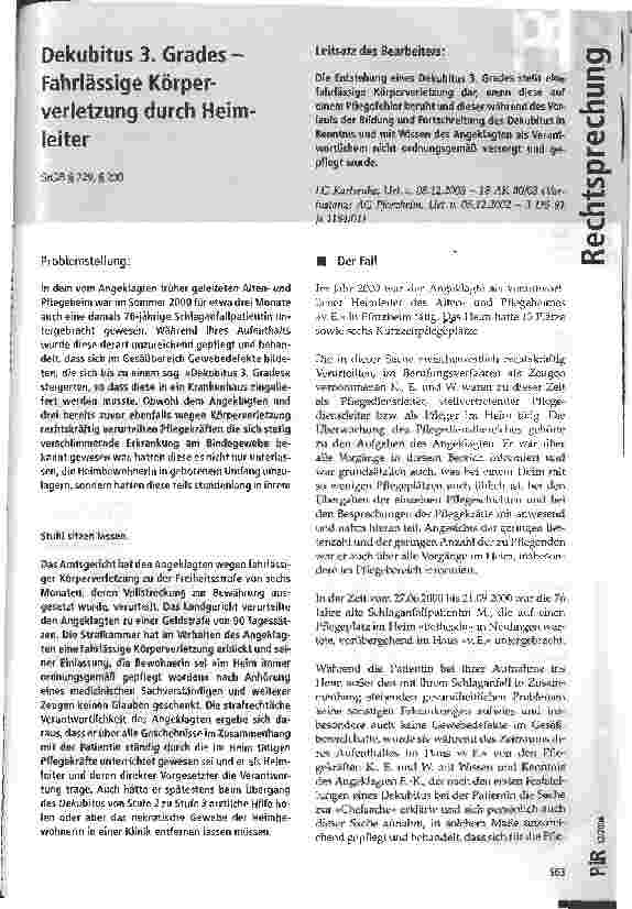 Vorschauseite 1: Dekubitus 3. Grades - Fahrlässige Körperverletzung durch Heimleiter