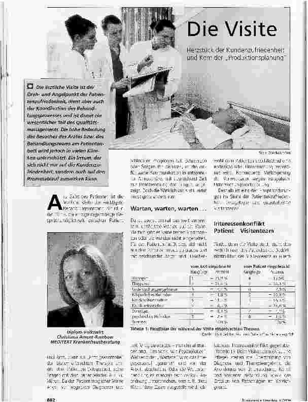 Vorschauseite 1: Die Visite. Herzstück der Kundenzufriedenheit und Kern der Produktionsplanung