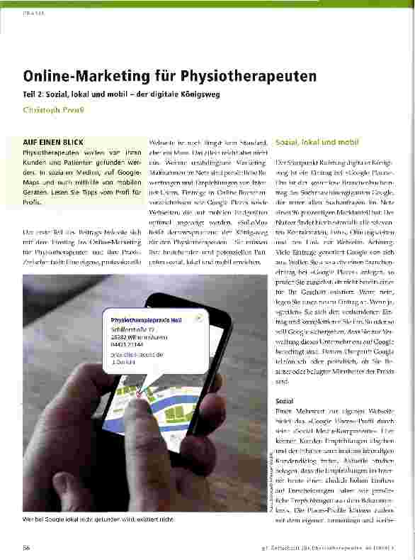 Vorschauseite 1: Online-Marketing für Physiotherapeuten Teil 2: Sozial, lokal und mobil - der digitale Königsweg