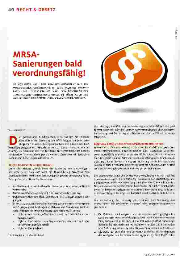 Vorschauseite 1: MRSA- Sanierungen bald verordnungsfähig!