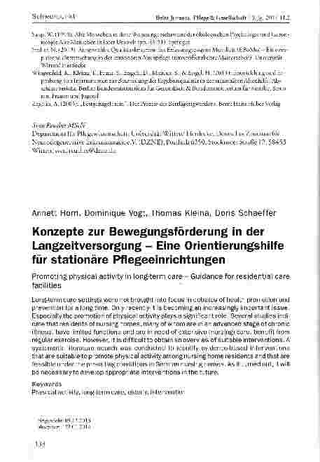Vorschauseite 1: Konzepte zur Bewegungsförderung in der Langzeitversorgung - Eine Orientierungshilfe für stationäre Pflegeeinrichtungen