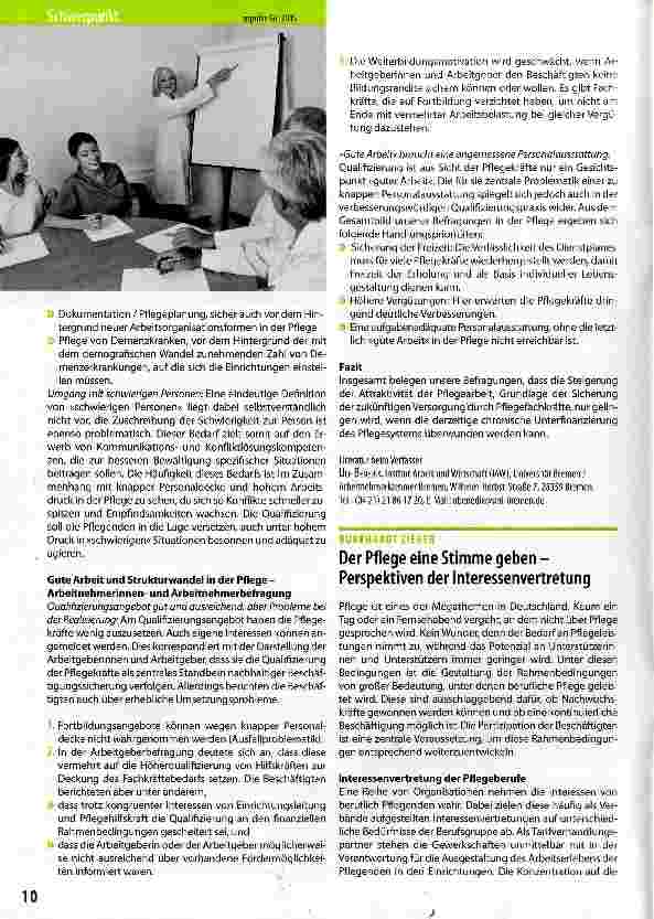 Vorschauseite 1: Der Pflege eine Stimme geben -Perspektiven der Interessenvertretung