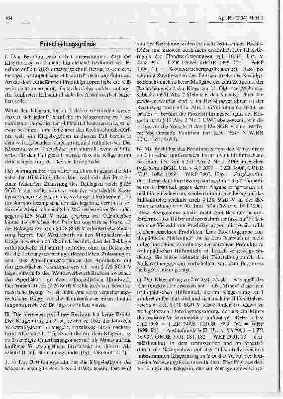 Vorschauseite 2: ApothekenwettbewerbBGH, Urteil vom 2. Oktober 2003, AZ: I ZR 117/01