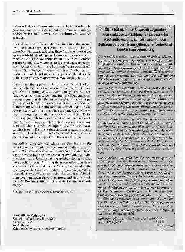 Vorschauseite 2: Patientenkarteikarte kein Anscheinsbeweis