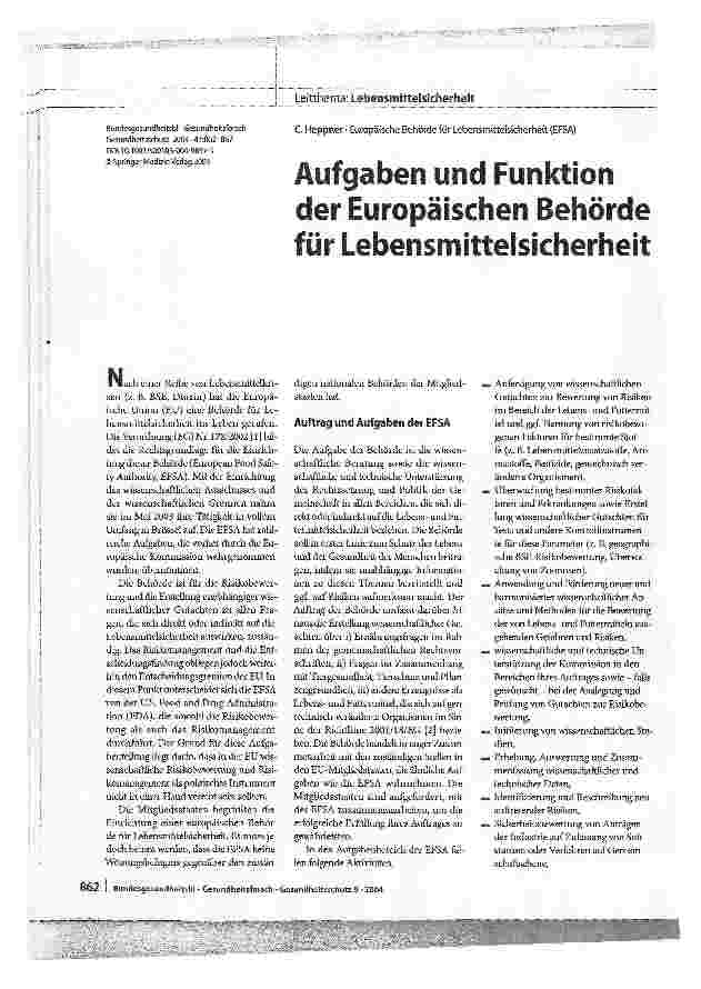 Vorschauseite 1: Aufgaben und Funktion der Europäischen Behörde für Lebensmittelsicherheit