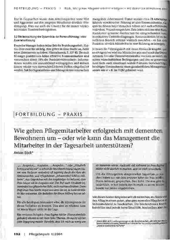 Vorschauseite 1: Wie gehen Pflegemitarbeiter erfolgreich mit dementen Bewohnern um - oder wie kann das Management die Mitarbeiter in der Tagesarbeit unterstützen?