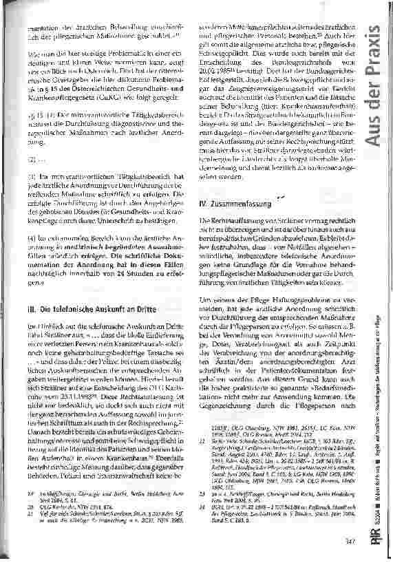 Vorschauseite 5: Replik auf Sträßner -Rechtsfragen der Telefon nutzung in der Pflege