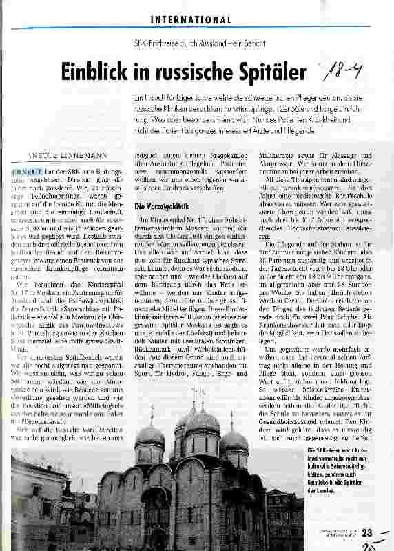 Vorschauseite 1: Einblick in russische Spitäler SBK-Fachreise durch Rußland - ein Bericht