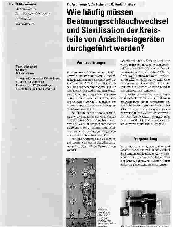 Vorschauseite 1: Wie häufig müssen Beatmungsschlauchwechsel und Sterilisation der Kreisteile von Anästhesiegeräten durchgeführt werden?