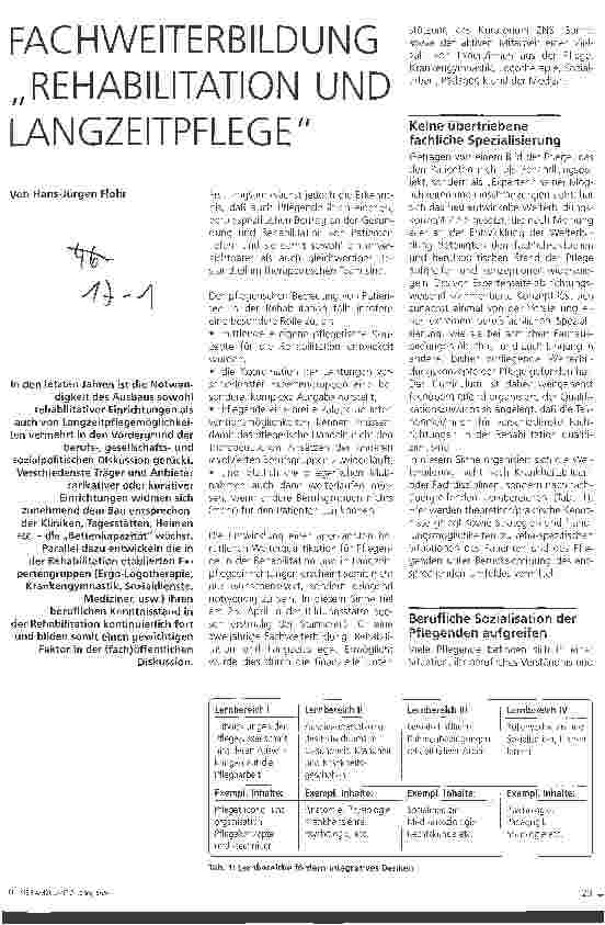 Vorschauseite 1: Fachweiterbildung Rehabilitation und Langzeitpflege