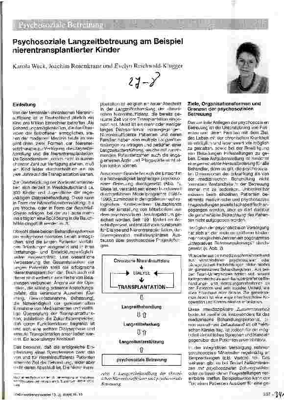 Vorschauseite 1: Psychosoziale Langzeitbetreuung am Beispiel nierentransplantierter Kinder