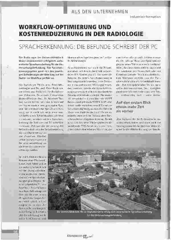 Vorschauseite 1: WORKFLOW-OPTIMIERUNG UND KOSTENREDUZIERUNG IN DER RADIOLOGIE