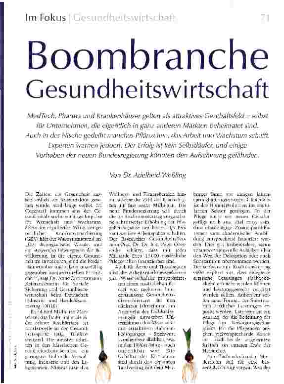Vorschauseite 1: Boombranche Gesundheitswirtschaft