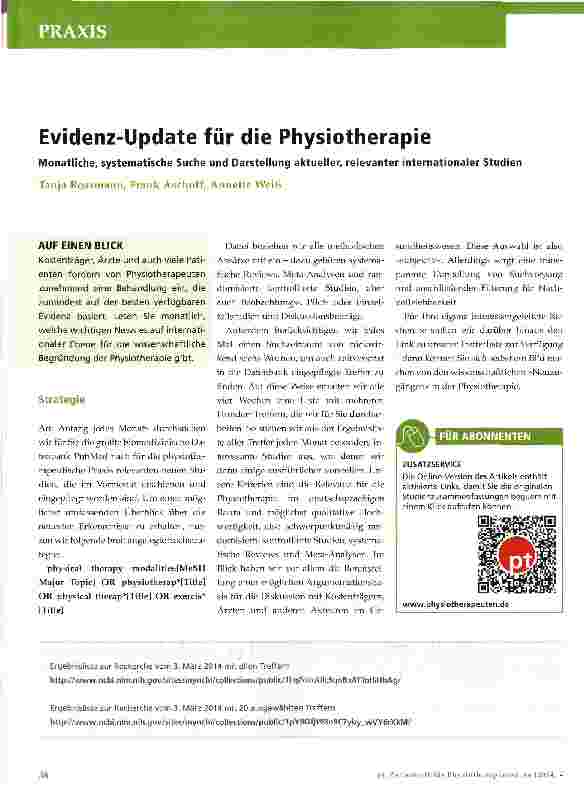 Vorschauseite 1: Evidenz-Update für die Physiotherapie