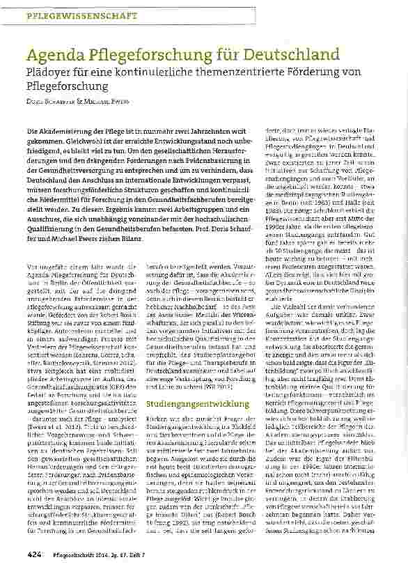 Vorschauseite 1: Agenda Pflegeforschung für Deutschland