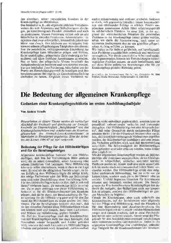 Vorschauseite 1: Die Bedeutung der allgemeinen Krankenpflege