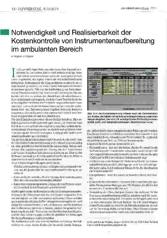 Vorschauseite 1: Notwendigkeit und Realisierbarkeit der Kostenkontrolle von Instrumentenaufbereitung im ambulanten Bereich