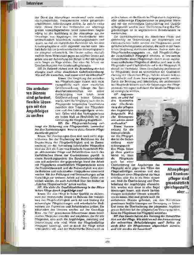 Vorschauseite 2: Wir holen die Pflegebedürftigen in die Mitte. .. Interview zur Pflegeversicherung mit R. Kraus, Parl. Staatssekrretär im BMA