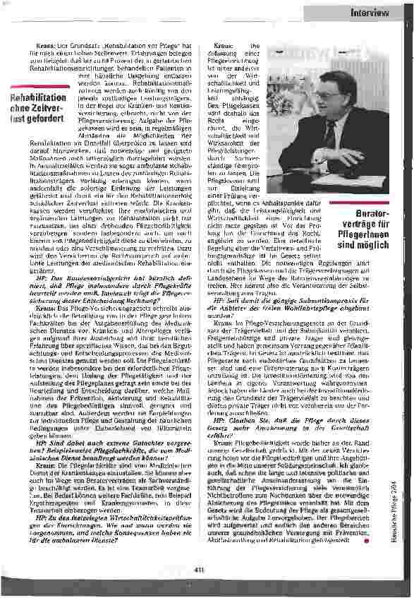 Vorschauseite 3: Wir holen die Pflegebedürftigen in die Mitte. .. Interview zur Pflegeversicherung mit R. Kraus, Parl. Staatssekrretär im BMA