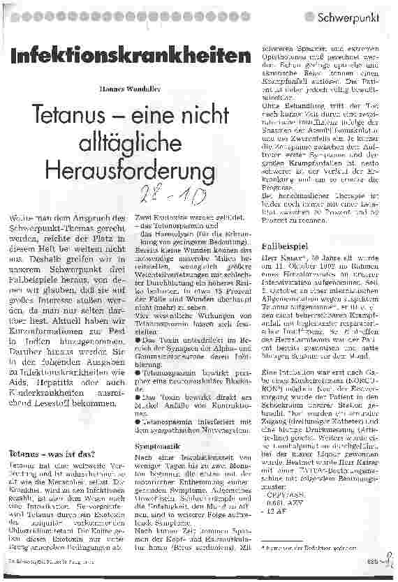 Vorschauseite 1: Infektionskrankheiten Tetanus - eine nicht alltägliche Herausforderung