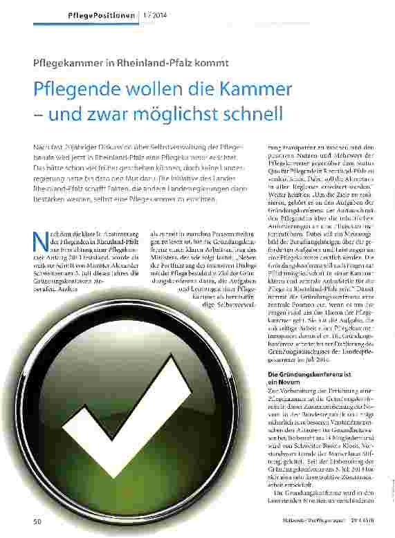Vorschauseite 1: Pflegende wollen die Kammer - und zwar möglichst schnell