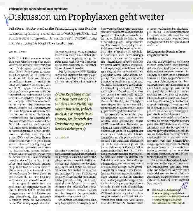 Vorschauseite 1: Diskussion um Prophylaxen geht weiter