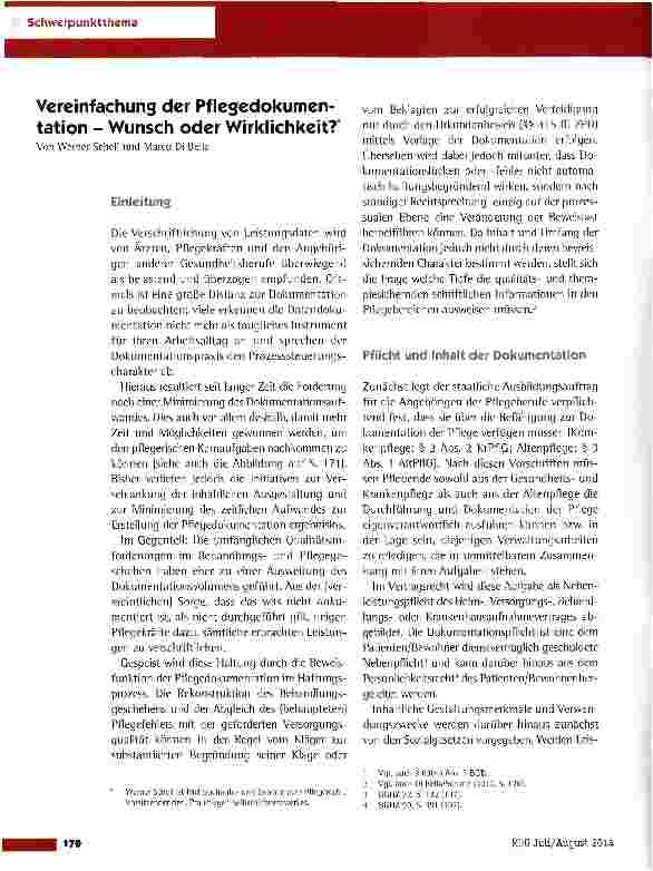 Vorschauseite 1: Vereinfachung der Pflegedokumen-tation - Wunsch oder Wirklichkeit?