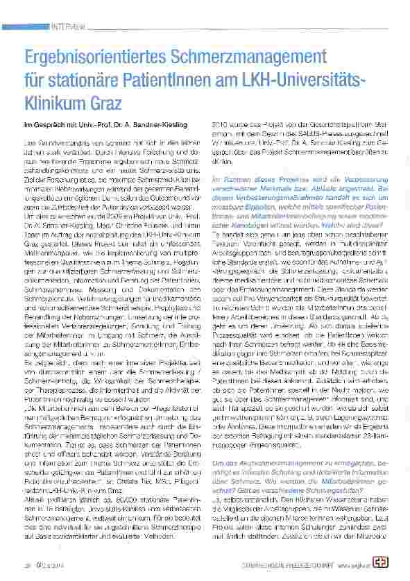 Vorschauseite 1: Ergebnisorientiertes Schmerzmanagement für stationäre Patientinnen am LKH-Universitäts-Klinikum Graz