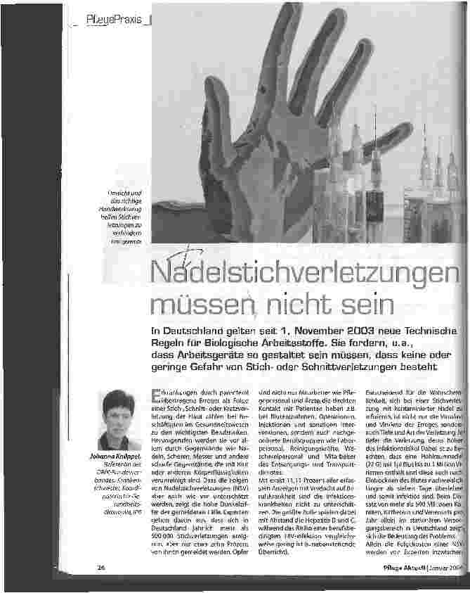 Vorschauseite 1: Nadelstichverletzungen müssen nicht sein