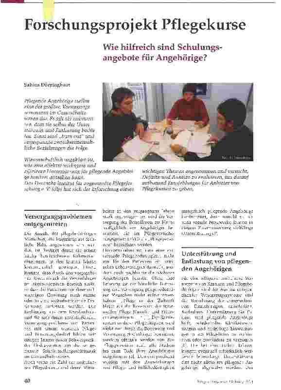 Vorschauseite 1: Forschungsprojekt PflegekurseWie hilfreich sind Schulungsangebote für Angehörige?