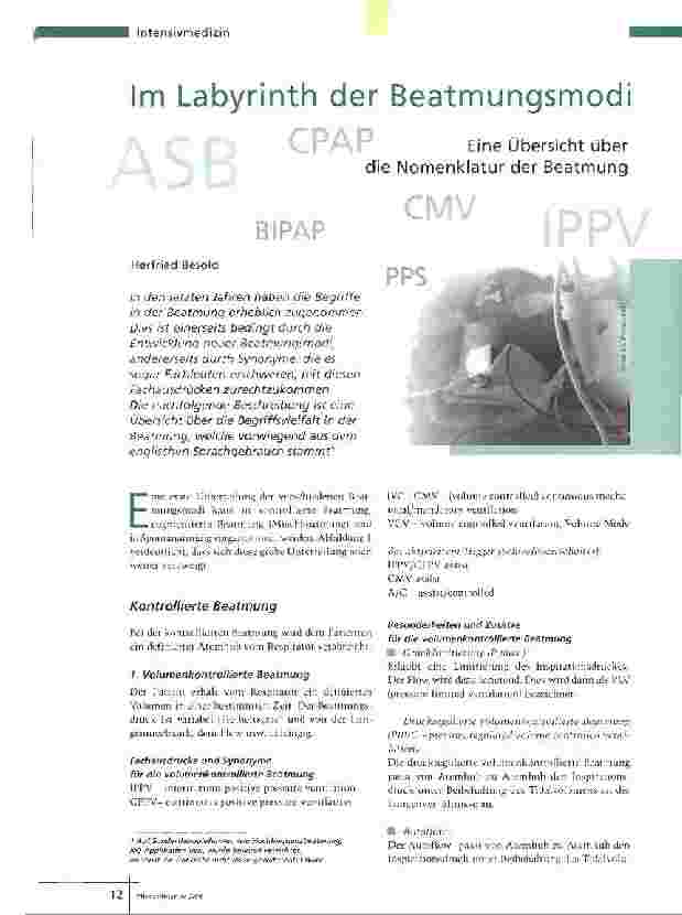 Vorschauseite 1: Im Labyrinth der BeatmungsmodiEine Übersicht über die Nomenklatur der Beatmung
