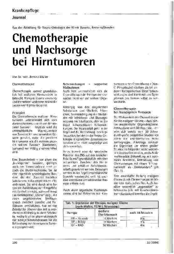 Vorschauseite 1: Chemotherapie und Nachsorge bei Hirntumoren