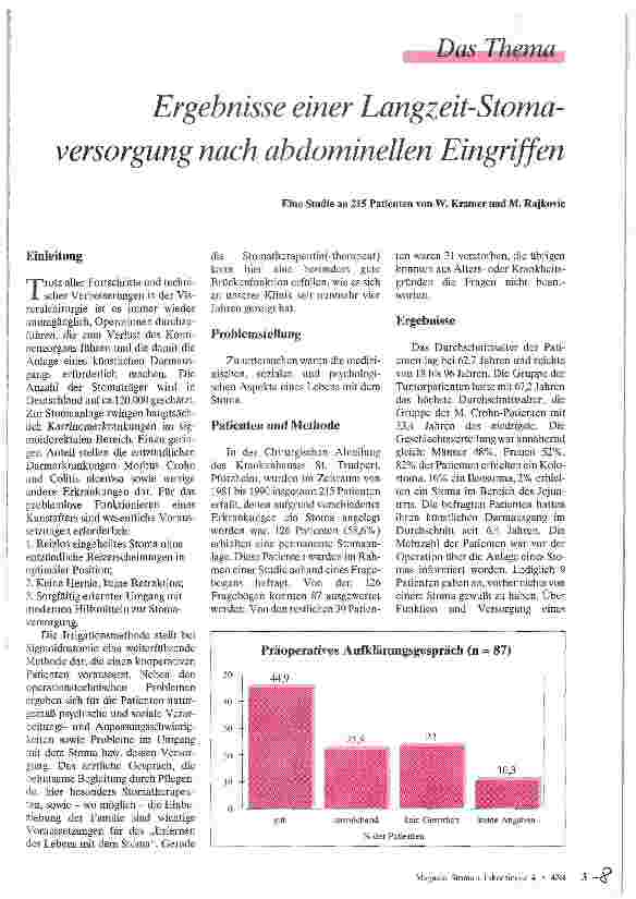 Vorschauseite 1: Ergebnisse einer Langzeit-Stomaversorgung nach abdominellen Eingriffen Eine Studie an 215 Patienten